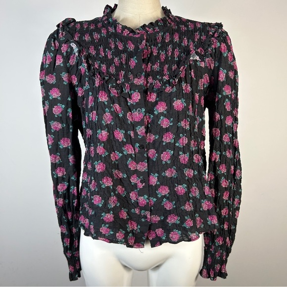 Zara Tops - ❤️ Zara Dark Blouse with Pink Floral Design L